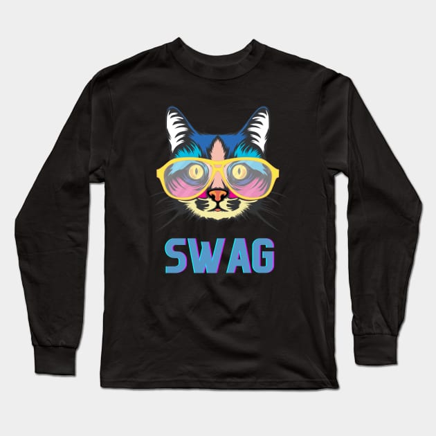 Cat wearing glass swag Long Sleeve T-Shirt by Purrfect Shop